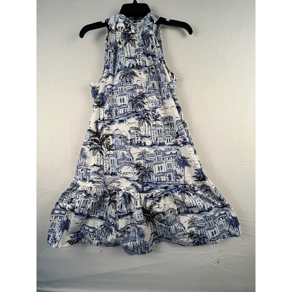 Calypso St Barth Blue White Toile Print Halter Mini Dress Womens XS Cotton Blend